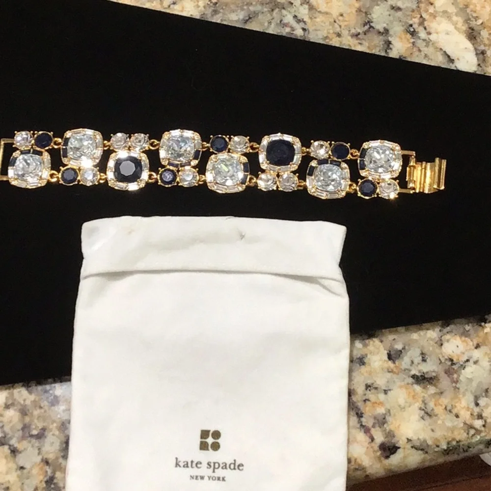 Kate Spade Gold Bracelet with Blue and Clear Crystals 8”
